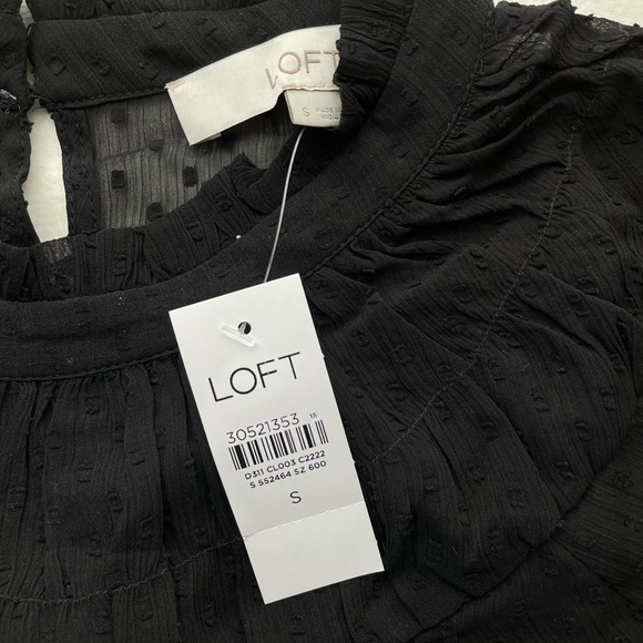 Loft clip dot shirred ruffle neck blouse. - Picture 7 of 10